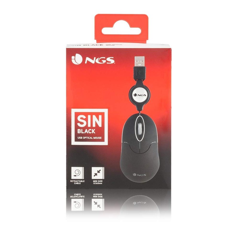 NGS SIN Black Optical Mouse 1000dpi and Retractable USB Cable