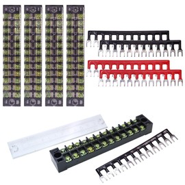 10Pcs 600V 15A 12 Positions Dual Row Screw Terminal Panel with Cover 400V 15A 12 Position Pre-Insulated Terminal Blocks 5 Set(Black & Red)