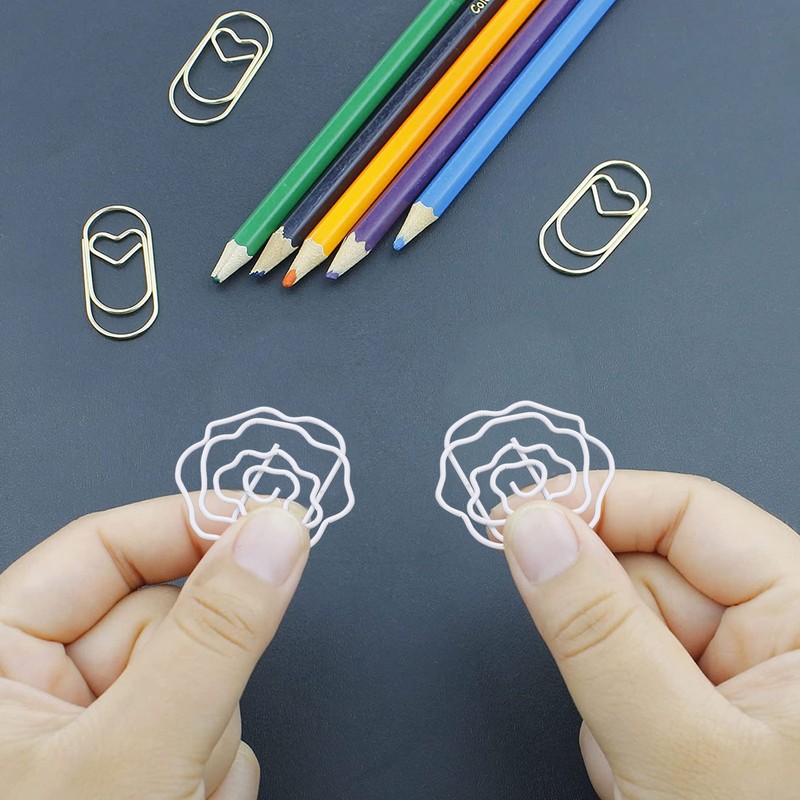 100pcs Rose Shape Paper Clips Increased Slip Resistance Lightweight Metallic