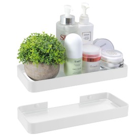 Z metnal Small Glass Bathroom Shelves, Bathroom Floating Shelf, Mini Wall Shelf for Bathroom Organizer, Wall Mounted, White, 9.8 inch / 25cm