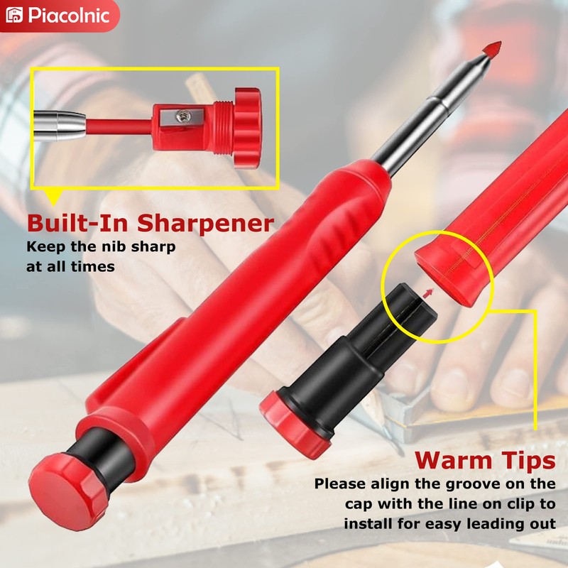 2 Piece Carpenter's Pencil Set, Mechanical Carpenter's Pencils Set, Deep