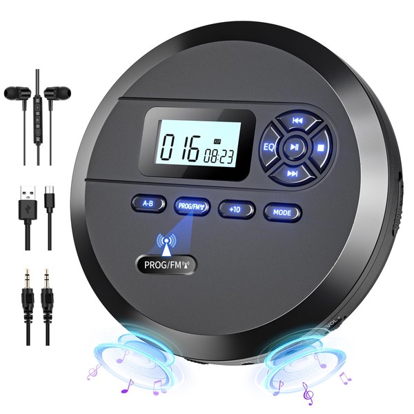 DESOBRY CD Player Portable with Speakers & FM Transmitter, Rechargeable
