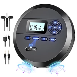 DESOBRY CD Player Portable with Speakers & FM Transmitter, Rechargeable Compact CD Player for Car Built-in 2000mAh, Portable Player with LCD Screen, Earphones, AUX Cord