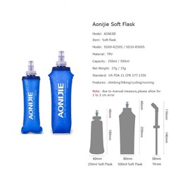 AONIJIE TPU Soft Folding Water Bottles Collapsible Flask for Hydration Pack for Running Hiking Cycling Climbing Pack of 2 (250ml -Pack of 2)