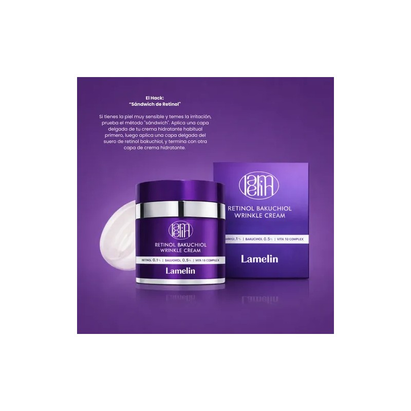 Crema Lamelin Facial Coreana con Retinol y Bakuchiol para Líneas