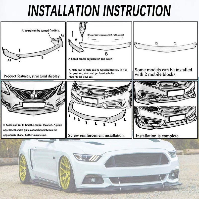 DREAMIZER Universal Front Bumper Lip Strut Rod Spoiler Wing Wide