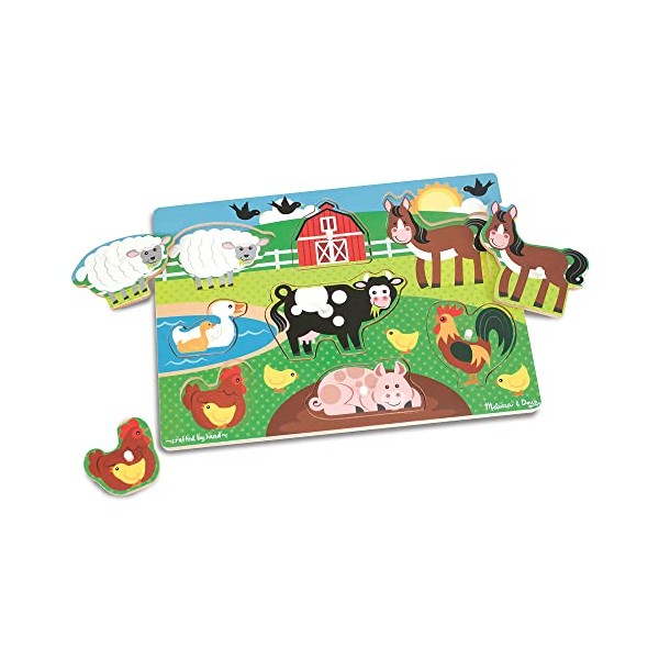 Melissa & Doug Wooden Toys - Farm Animals Peg Boards for Children, Learning Toys for 2 Year Old Girls & Boys Toddler Puzzles Gifts, Kids Wooden Jigsaw Puzzles for Children Age 2 3 4