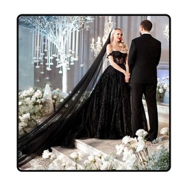 Ursumy 118‘’ Wedding Veil for Bride 2T Veils Long Cathedral Veil Soft Tulle Bridal Veils with Comb (Black)