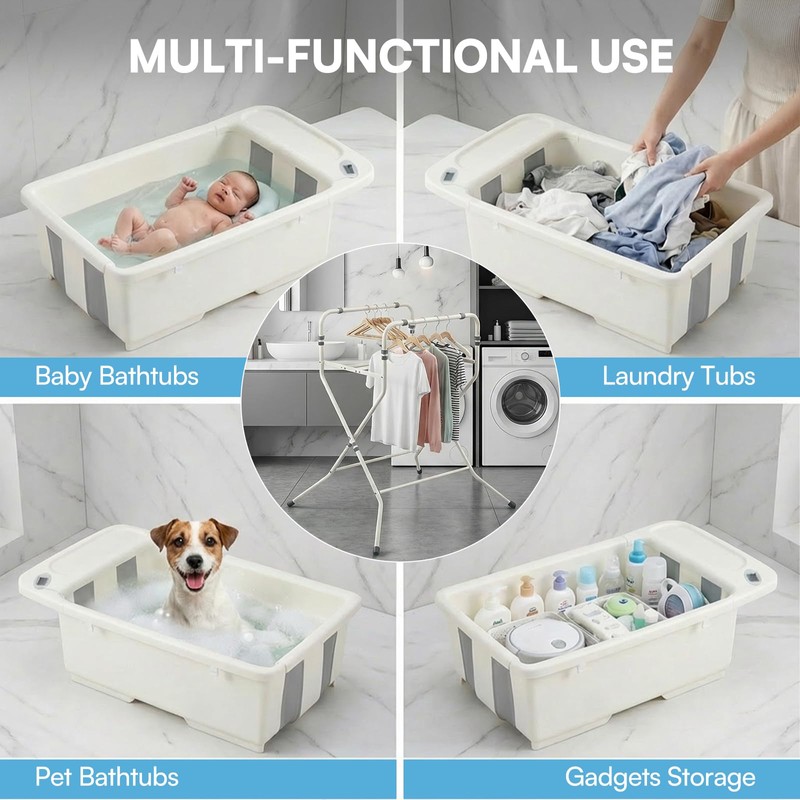 DZMDIP Baby Bathtub with Stand,Collapsible Infant Bath Tub