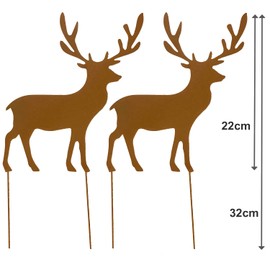 KRONLY Set of 2 Reindeer Rust Stakes Metal 32 cm x 23 cm Garden Stakes in Brown Rust Look