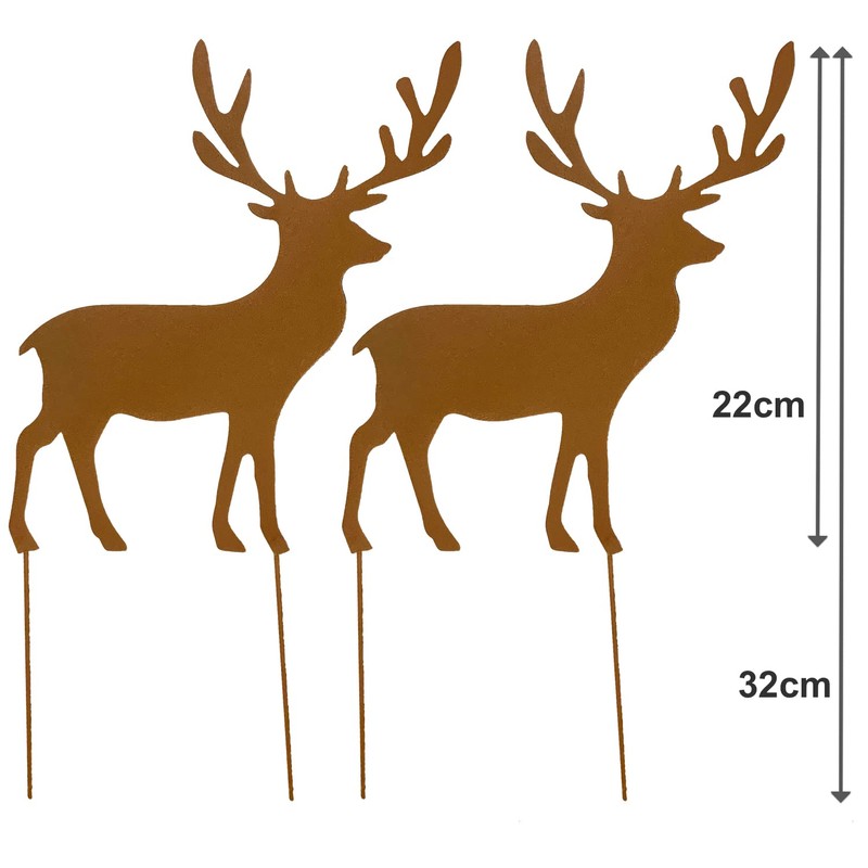 KRONLY Set of 2 Reindeer Rust Stakes Metal 32 cm