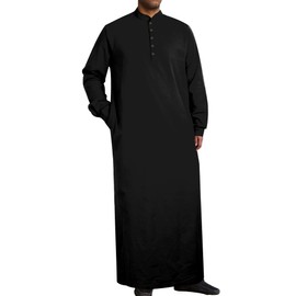 YAOHUOLE Islamic Thobe for Men Button down Mens Caftans Loungewear Black M