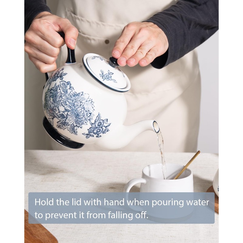Magclay 45 Ounce Tea Pot with Infuser, Ceramic Blue and