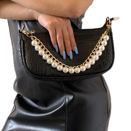 Xerling Short Pearl Bead Purse Handle Chain Heavy Chunky Cuban Handbag Chain Purse Replacement Strap Layered Bag Decoration Accessories Women (Silver)