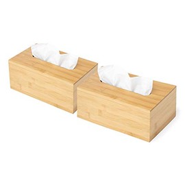 JUSK Design Bamboo Tissue Box Cover/Holder - Muti-Size - Rectangular 2 Pack - Modern/Minimalistic Style - Slide Out Bottom - fits 110 to 144 Count Tissue Boxes - Gift Wrap Available