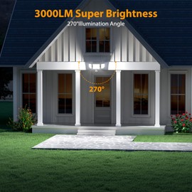 Onforu 3000LM Solar Lights Outdoor, 3 Heads Security Lights with Remote Control, IP65 Waterproof Motion Sensor Lights, 3 Modes Flood Lights for Wall, Porch, Yard, Outside, 2 Pack