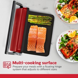 Holstein Housewares 2-Slice Electric Griddle, Non-Stick Sandwich Maker with Adjustable Temperature, Cool-Touch Handle, Metallic Red