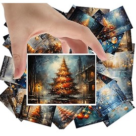 Large Stickers 24 pcs (2.5"x3.5" Each) Bright Colourful Lights and Christmas Baubles on Trees Vintage Postcards Retro Greeting Card Book Illustration Reprint