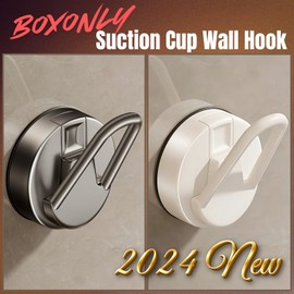 Boxonly Suction Cup Hook - Gun Gray Heavy Duty No Drill Wall Hook for Bathroom & Kitchen, 1-Pack, Waterproof Adhesive Towel and Robe Holder