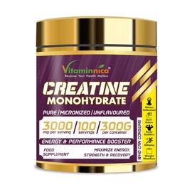 Vitaminnica Micronized Creatine Monohydrate 200 mesh, Pre & Post Workout for Performance and Muscle Power | Unflavoured |100 Servings, 300 Grams