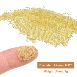 HARFINGTON Nail Art Beads 0.02" (0.4mm) Mini Metal 3D Caviar Nails Beads Ball Bubble Bead with Storage Box for Nail Art DIY Craft Decoration, Gold Tone