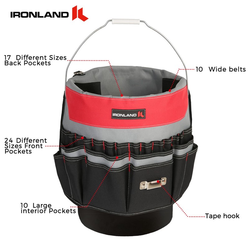 IRONLAND Bucket Tool Organizer Fit 3.5-5 Gallon Bucket, 51 Pockets,