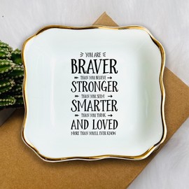 You Are Braver Than You Belive, Ceramic Ring Dish For Girl Women, White Jewelry Dish, Trinket Tray, Wedding Gift, Birthday Gift For Girlfriend Wife Daughter Friend Sister Mom, Mother And Daughter…