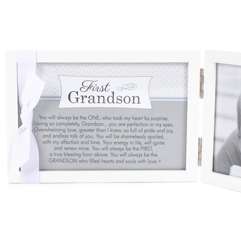 First Grandchild Picture Frame- White Double Hinged Tabletop Photo Frame