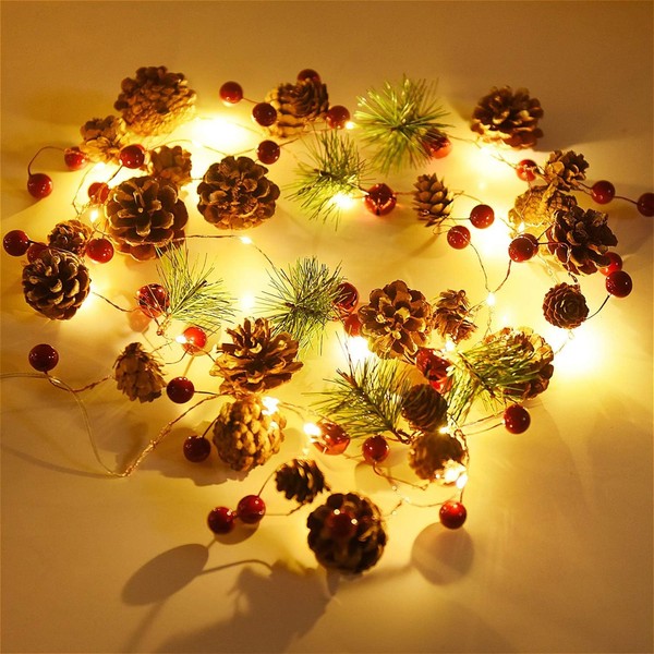 Ibello Fairy Lights Christmas Tree 2 m Christmas Garland with 20 LED Pine Cones Fairy Lights Autumn Decoration for Christmas Day Bedroom Balcony Party Flexible Comfortable