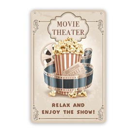 Movie Theater Metal Sign Retro Vintage Wall Decor for Home Room Bedroom Bar Cafes Pubs Media Movie Theatre Gaming Room Wall Decor 8x12 Inch