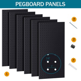 Daanxw Metal Peg Board Kit with 1/4" Pegboard Accessories, 6 Pack 12"X24" Pegboard and 264PCS Extra Thick Pegboard Accessories,Wall Organizer Peg Board Panels Tool Organizer Storage System (Black)