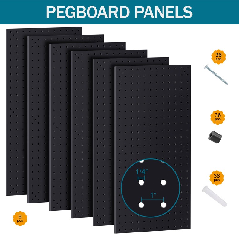 Daanxw Metal Peg Board Kit with 1/4" Pegboard Accessories, 6