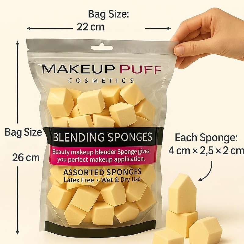 Makeup Sponges Set 60 Count Triangle Cosmetic Wedges for Foundation