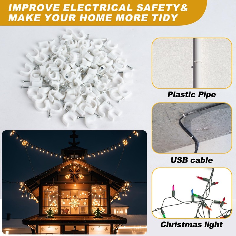 Cable Wire Clips - 100 Pcs White Cable Clips 8mm
