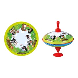 Lena tin toys 52249 - Humming Spinning Top Diameter 19 cm The Little Mole, Metal Spinning Top, Sheet Metal Swing Spinning Top, Classic Pump Spinning Top with Tip, Toy Spinner for Children from 18