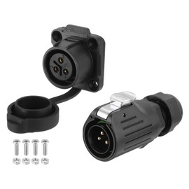 sourcing map LP20 3 Pin Waterproof Connector, IP68 Circular Connectors Male Female Aviation Plug M20 Fast Locking Flange Socket for LED Electrical (500V, 20A)