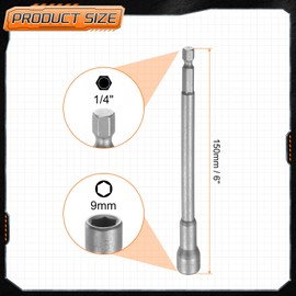 sourcing map 3pcs Nut Driver Drill Bit 9mm Metric Impact Socket 1/4" Hex Shank 6" (150mm) Extra Long Magnetic 6-Point Sockets Quick-Change CR-V Steel Bolt Setter for Power Drill Drivers
