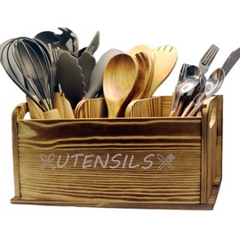 ST-BEST-P Utensil Holder Rustic Wood White Large Farmhouse Spatula Organizer for Kitchen counter Farmhouse,Countertop,Cooking Tools Storage (Wood)