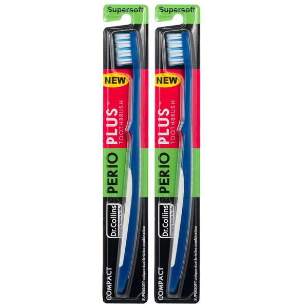 Dr. Collins Perio Plus Compact Toothbrush, (Colors Vary) (Pack of