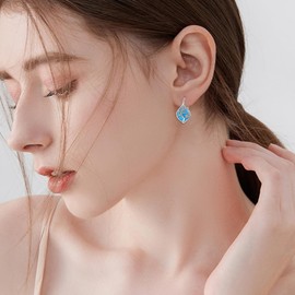 Tree of Life Earrings for Women 925 Sterling Silver Leverback Blue Opal Tree of Life Jewelry Gift