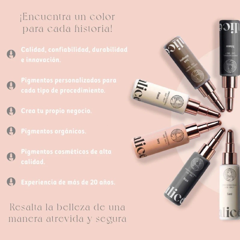 Pigmentos Microblading Alice Cosmetic 25 Tonos Cejas 15ml
