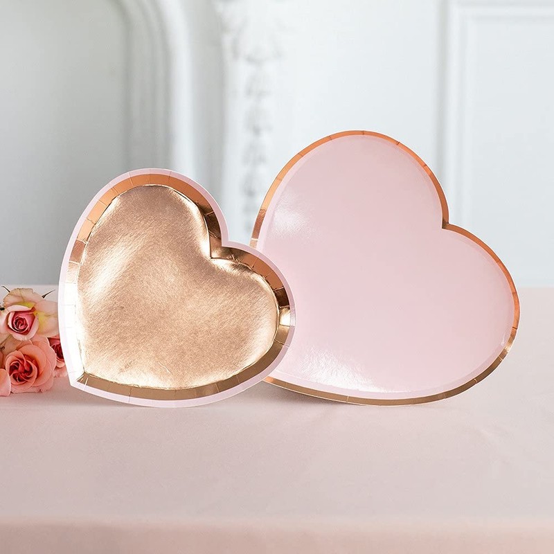 WEDDINGSTAR Small Heart Disposable Paper Party Plates - Rose Gold