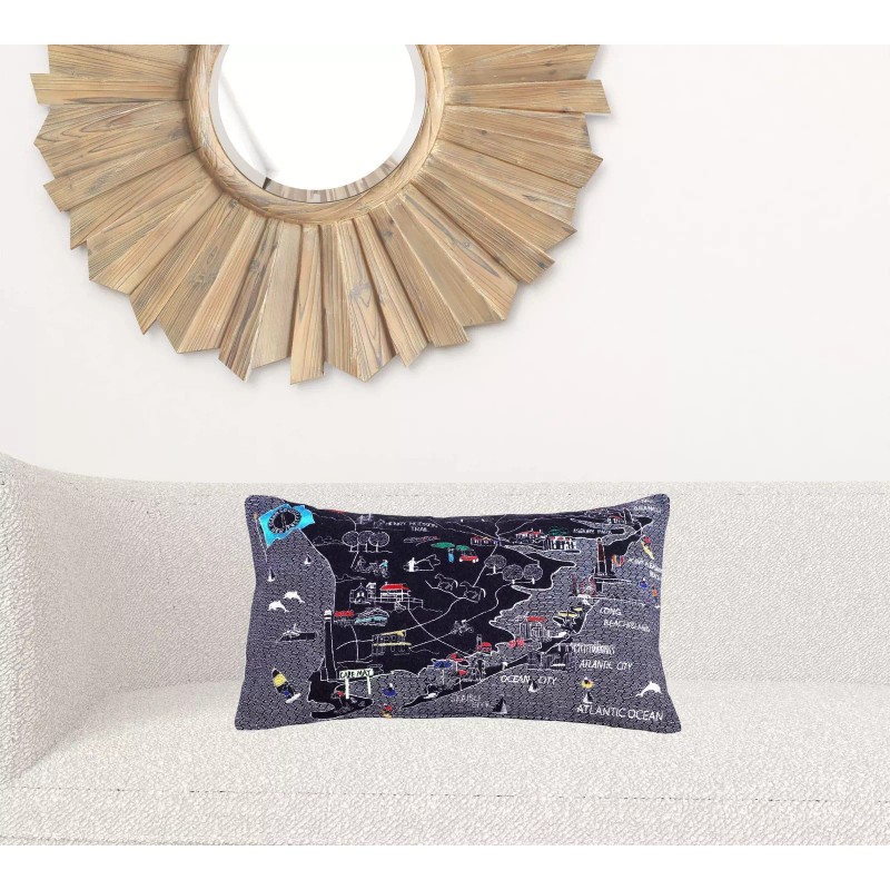 HomeRoots 25 Black Jersey Shore Nighttime Skyline Lumbar Decorative Pillow