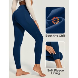 Heathyoga Fleece Lined Leggings Women with Pockets Thermal Leggings for Women Tummy Control Warm Winter Pants Yoga Pants Darkblue