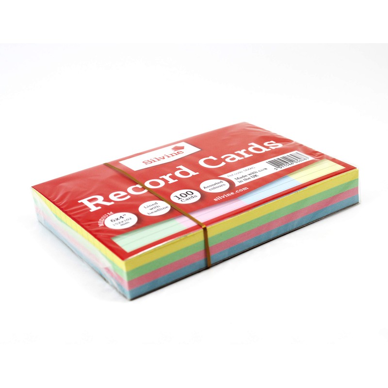 Silvine A6 Multi-Coloured Record Cards - Lined with Headline, 100
