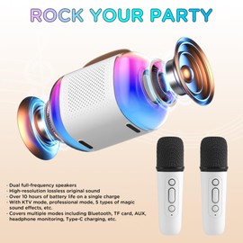 Mini Karaoke Machine for Kids, Portable Karaoke Machine with 2 Wireless Microphones and LED Colorful Lights for Home Party, Gift Toy for Girls 4, 5, 6, 7, 8+ Years Old Toddlers Teens