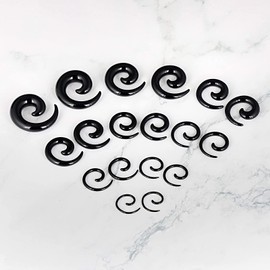Qmcandy 9 Pairs Acrylic Crescent Taper Set Horseshoe Septum Pincher Spiral Ear Stretching Kit Gauges 14G 12G 10G 8G 6G 4G 2G 0G 00G, Acrylic, cubic zirconia