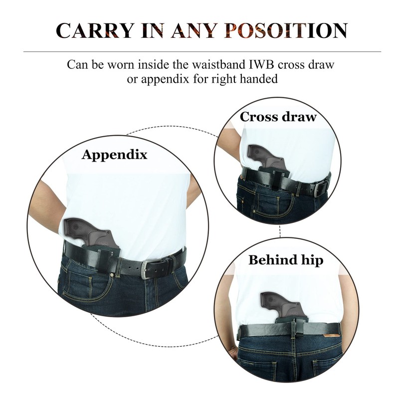 Kosibate IWB Leather Holster, Fits Most J Frame Revolvers -
