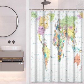 OERJU World Map Shower Curtain Educational Geography Countries Colorful Bath Curtain Waterproof Polyester Fabric Bathroom Decor Set with Hooks 72x72inch Hotel Quality