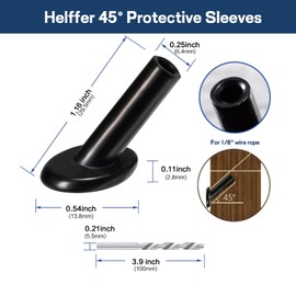 Helffer 20 Pack Black 45 Degree Angle Cable Railing Protector Sleeves, Beveled T316 Marine Grade Stainless Steel Post Protector for 1/8" Wire Rope with Drill Bit, Ideal for Deck Railing Systems